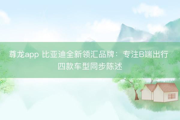 尊龙app 比亚迪全新领汇品牌：专注B端出行 四款车型同步陈述