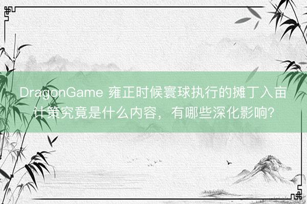 DragonGame 雍正时候寰球执行的摊丁入亩计策究竟是什么内容，有哪些深化影响？