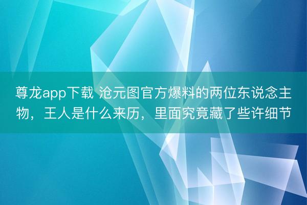 尊龙app下载 沧元图官方爆料的两位东说念主物，王人是什么来历，里面究竟藏了些许细节