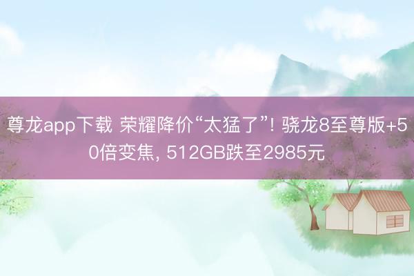 尊龙app下载 荣耀降价“太猛了”! 骁龙8至尊版+50倍变焦， 512GB跌至2985元