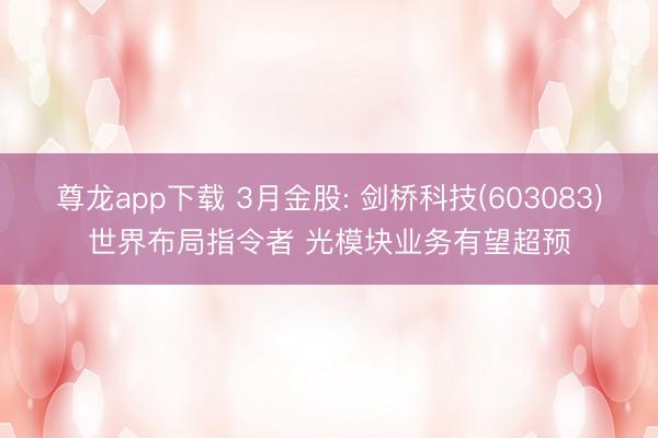 尊龙app下载 3月金股: 剑桥科技(603083)世界布局指令者 光模块业务有望超预