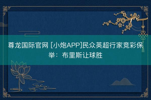 尊龙国际官网 [小炮APP]民众英超行家竞彩保举：布里斯让球胜