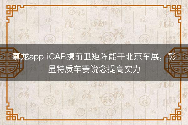 尊龙app iCAR携前卫矩阵能干北京车展，彰显特质车赛说念提高实力