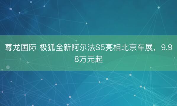 尊龙国际 极狐全新阿尔法S5亮相北京车展，9.98万元起