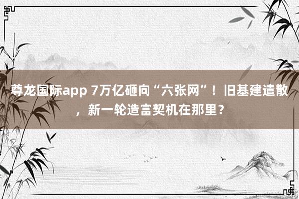 尊龙国际app 7万亿砸向“六张网”!旧基建遣散,新一轮造富契机在那里?