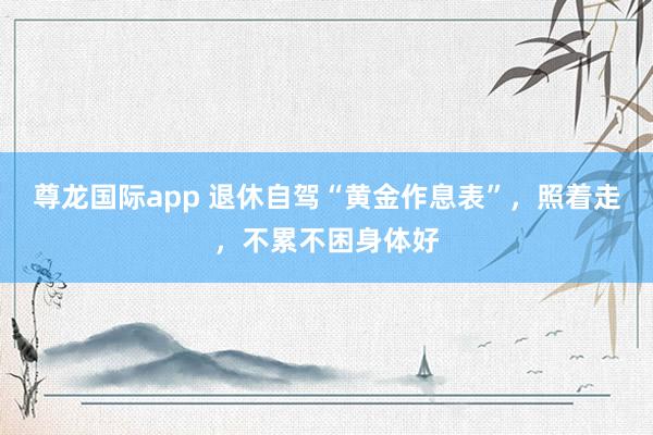 尊龙国际app 退休自驾“黄金作息表”,照着走,不累不困身体好