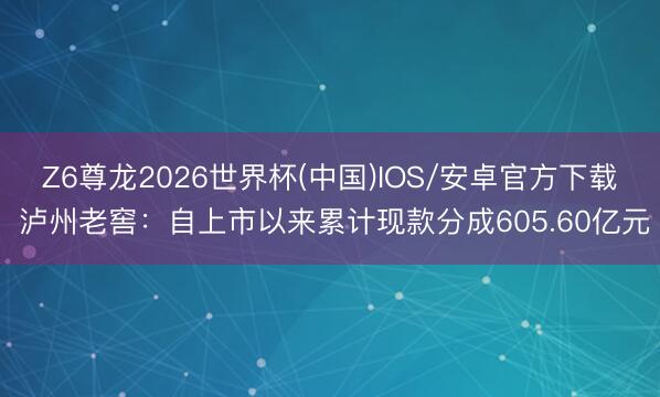Z6尊龙2026世界杯(中国)IOS/安卓官方下载 泸州老窖：自上市以来累计现款分成605.60亿元