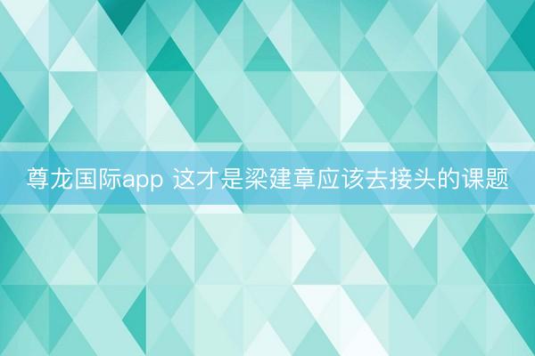 尊龙国际app 这才是梁建章应该去接头的课题
