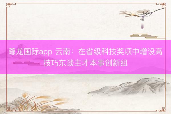 尊龙国际app 云南:在省级科技奖项中增设高技巧东谈主才本事创新组