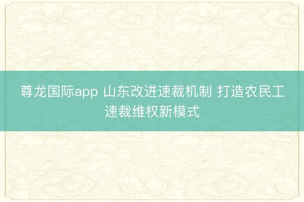 尊龙国际app 山东改进速裁机制 打造农民工速裁维权新模式